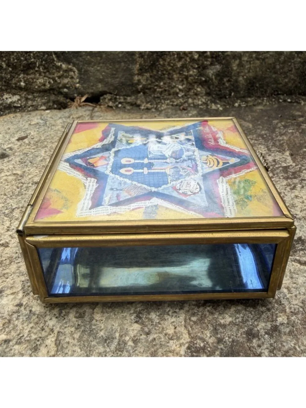Jewish Star David Trinket Box Michelle Rohn-Feldman Brass Stained Glass Judaica